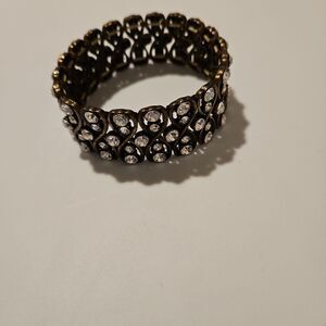 VINTAGE Metal Bracelet with Elastic wristband and Rhinsestons